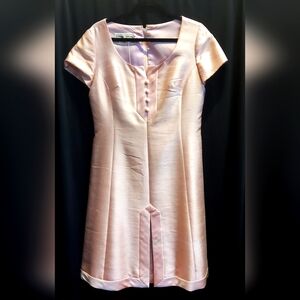 Royal Lynne - Amazing Vintage silk pink scoup neck lined 50's-60's  s/s dress.